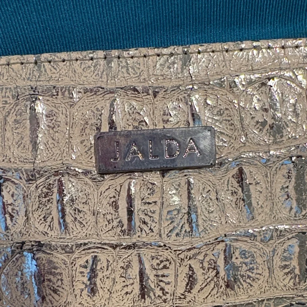 Vintage Jalda Croc Embossed Leather Clutch Purse Beige Taupe Envelope Bag